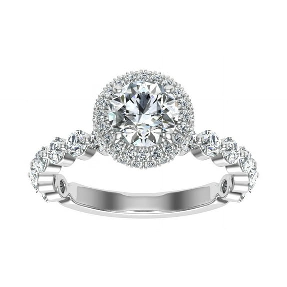 Dash Jewel 1.8 Ct Round Cut Diamond Ring - Lab-Created Simulated Diamond - 14K White Gold Plated - Double Halo Design Engagement Ring for Women - Stunning Diamond Ring for Her - Prong Setting