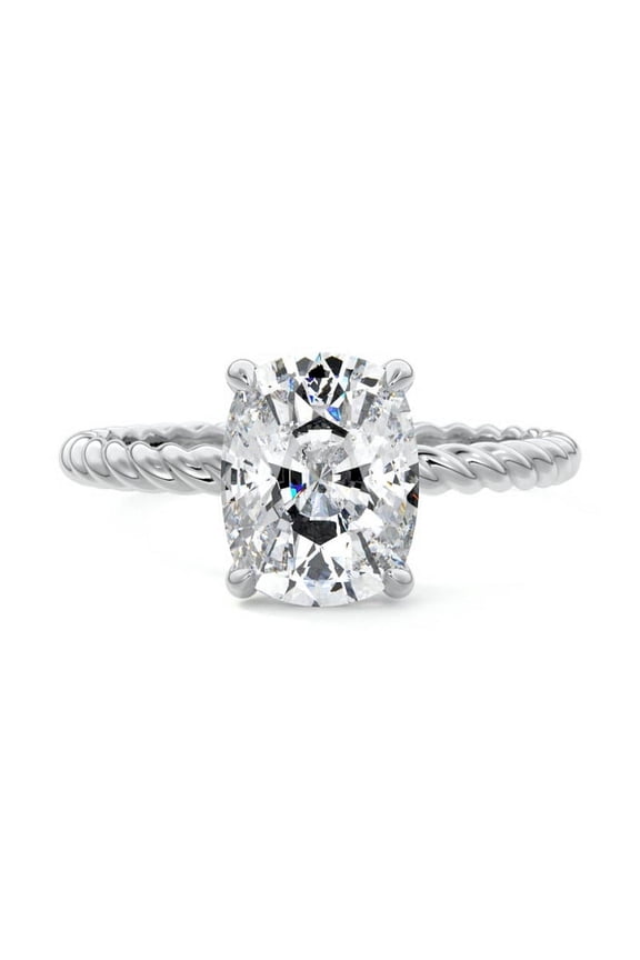 1.9 Ct Cushion Cut Lab Created Simulated Diamond - Silver 14K White Gold over Rings - One Stone Engagement Wedding Rings for Women's - Latest Engagement Diamond Ring for Women's