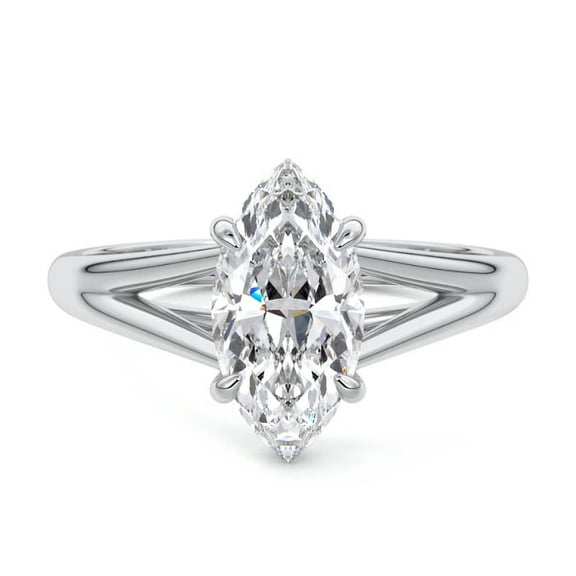 Dash Jewel 1.9 Ct Marquise Cut Lab Created Simulated Diamond Split Shank Wedding Ring - 14k White Gold Over Engagement Ring - Wedding Anniversary Gifts for Wife - Bridal Diamond Ring for women