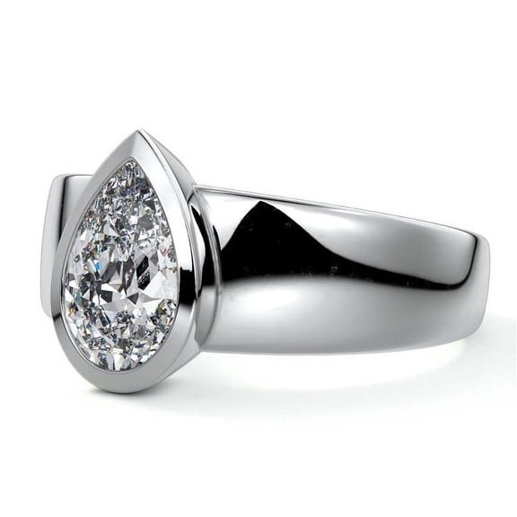 Dash Jewel 1.9 Ct Pear Cut Lab-Created Simulated Diamond Ring - 14K White Gold Plated Ring - Engagement Wedding Bezel Set Ring for Her - Prong Setting Ring for Women - Daily Wear