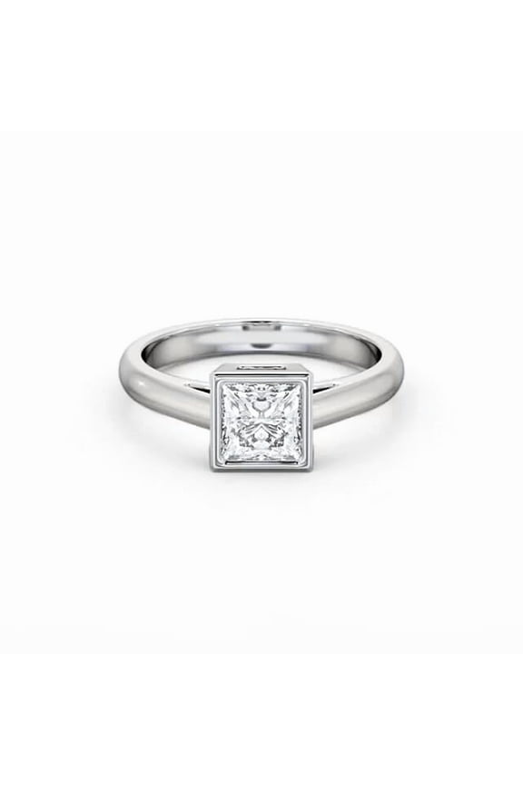 1.9 Ct Princess Cut Lab Created Diamond Engagement Ring – 14K White Gold Plated Bezel Design Ring for Women – Graceful Proposal Ring – A Beautiful Memory Gift for Loved Ones