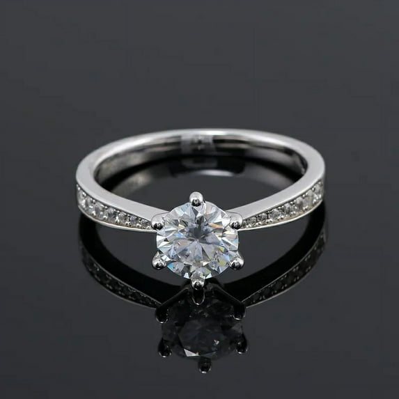 Dash Jewel 1.9 Ct Round Cut VVS1/D Lab Created Simulated Diamond Engagement Ring - 14k White Gold Plated - Elegant Solitaire with Accents Design - A Perfect Choice for Your Forever Love Story