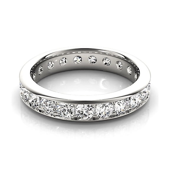 Dash Jewel 1 Ct Round Brilliant Cut Lab-Created Simulated Diamond Channel Set Eternity Band 14K White Gold Plated Wedding Ring for Her