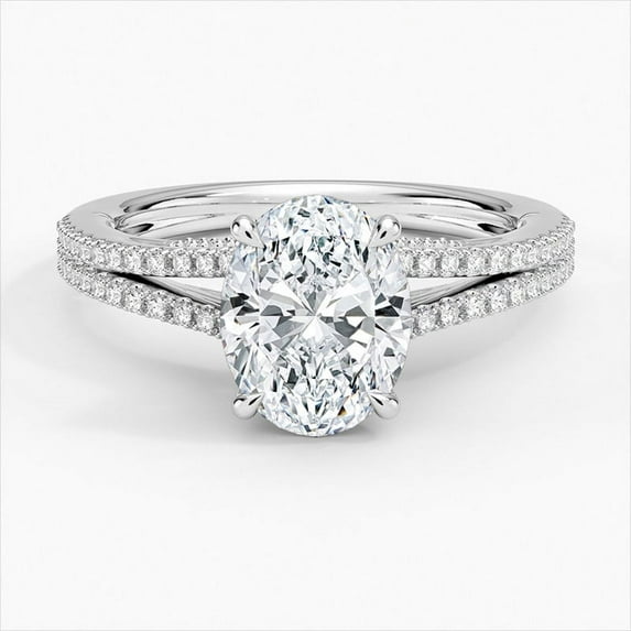 Dash Jewel 14K White Gold Over Diamond Rings - Oval Cut 2.3 Ct VVS1/D Lab Created Simulated Diamond Ring - Split Shank Solitaire with Accents Rings for Her - Daily Wear Simple Bands for Women's
