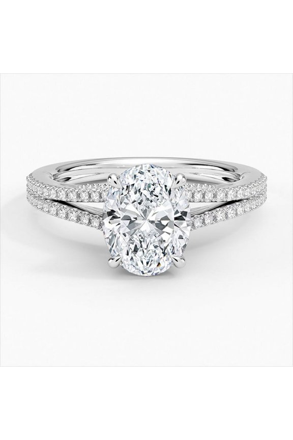 14K White Gold Plated Diamond Rings - Oval Cut 2.3 Ct VVS1/D Lab Created Simulated Diamond Ring - Split Shank Solitaire with Accents Rings for Her - Daily Wear Simple Bands for Women's