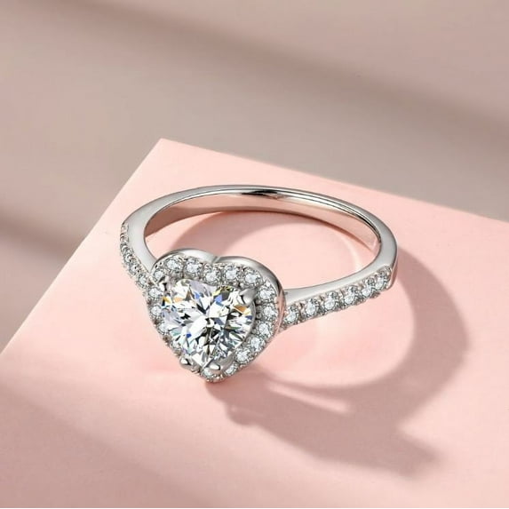 Dash Jewel 14K White Gold Plated 1.2 Ct Heart Cut Diamond Wedding Ring - Elegant Solitaire with Accents - Unique Engagement Ring for Women's - Perfect for Celebrating Life's Special Moments