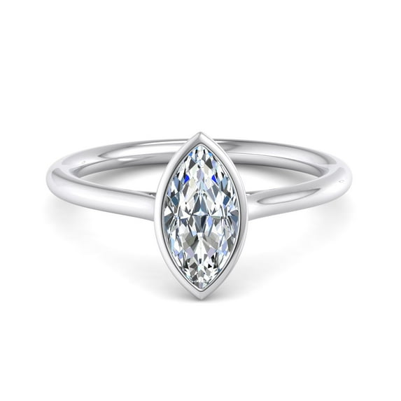 Dash Jewel 14K White Gold Plated 2.1 Ct Marquise Cut Diamond Ring - Lab Created Bezel Set Solitaire Wedding Ring - Daily Wear Engagement Ring for Her - Gift for Her and Special Occasions