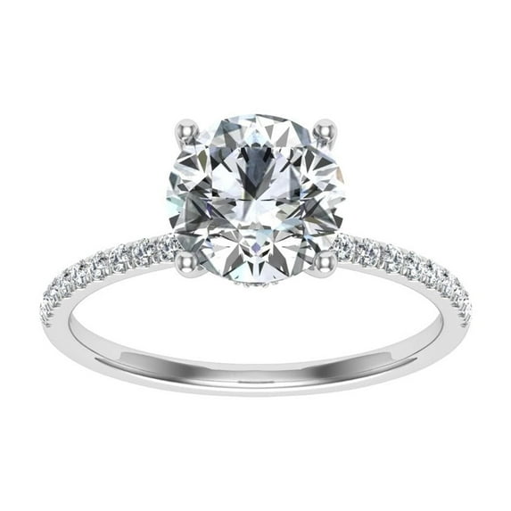 Dash Jewel 14K White Gold Plated 2 Ct Round Cut Lab Created Diamond Ring - Hidden Halo Engagement Wedding Ring for Women - Solitaire with Accents Diamond Ring for Her - Gift for Cherished Moments