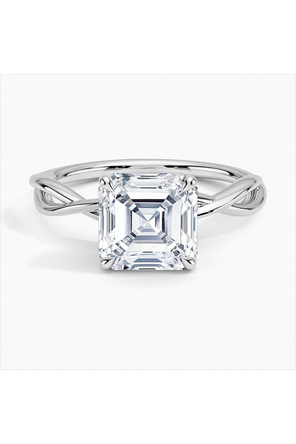 14K White Gold Plated Diamond Rings - 2 Ct VVS1/D Asscher Cut Lab Created Simulated Diamond Rings - Infinity Twisted Cross Over Shank Engagement Rings - Christmas Gifts for Her