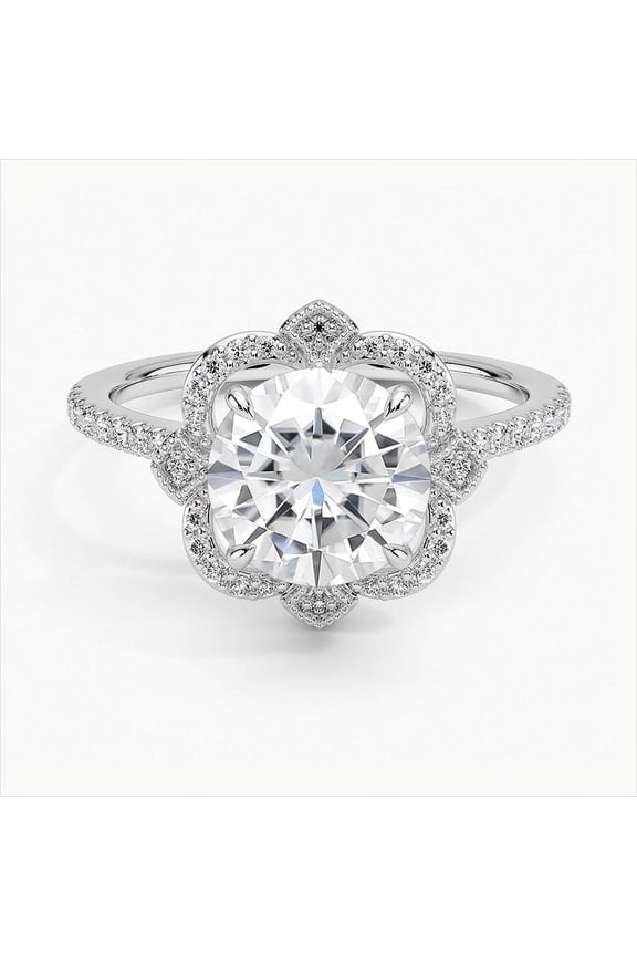 14K White Gold Plated Ring - 1.7 Ct Round Cut Lab Created Diamond Engagement Ring - Secret Halo Design for Women - Timeless Gift for Her - Celebrate Your Love Story with Elegance