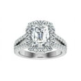 thumbnail image 1 of Dash Jewel 14K White Gold Plated Ring - 2.4 Ct Emerald Cut Excellent Diamond Ring - Solitaire Design with Double Halo Accents for Women - Lab-Created Engagement Ring - Perfect Wedding Ring, 1 of 6