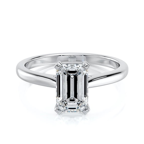Dash Jewel 14K White Gold Plated Ring - Excellent 1.9 Ct Emerald Cut Lab Created Simulated Diamond Rings - Solitaire With Accent Engagement Rings - Engagement Wedding Handmade Rings for Women's