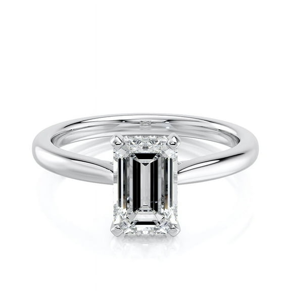 Dash Jewel 14K White Gold Plated Rings -1.9 Ct Emerald Cut Solitaire Diamond Ring – Lab-Created Simulated Diamond Wedding Ring for Women – Engagement Jewelry Gift - Daily Wear Rings for Sister