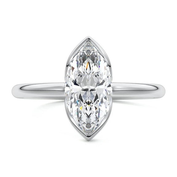 Dash Jewel 14K White Gold Plated Rings - 2.2 Ct Marquise Cut Diamond Rings for Gifts - Engagement Wedding Half Bezel Set Ring for Her - Silver Diamond Beautiful Special Occasion Diamond Jewellery