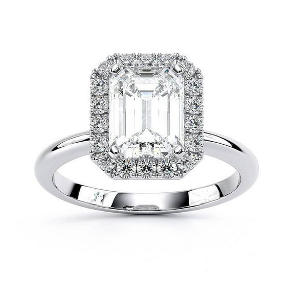 Dash Jewel 14K White Gold Plated Rings - Emerald Cut Excellent 1.7 Ct Diamond Ring for Women's - Engagement Halo with Multi Accent Rings - Classic Engagement Wedding Solitaire Rings for Women's