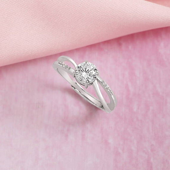 Dash Jewel 14k White Gold Plated Engagement Ring for Her - 1.6 Ct Round Cut VVS1/D Lab Created Simulated Diamond Split Shank Wedding Ring for Women - A Beautiful Expression of Your Commitment