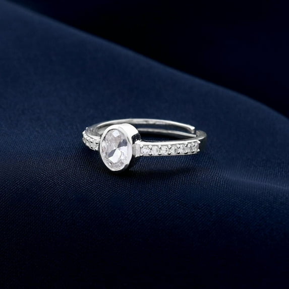 Dash Jewel 14k White Gold Plated Ring - 1 Ct Oval Cut VVS1/D Lab Created Simulated Diamond Women's Ring - Bezel Solitaire with Accents Halo Wedding Ring - A Perfect Gift for Her Special Day