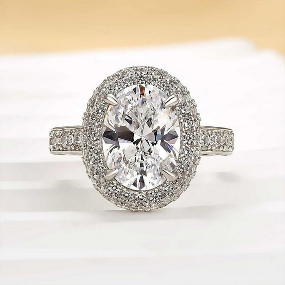 Dash Jewel 14k White Gold Plated Wedding Ring - 1.9 Ct Oval Cut VVS1/D Lab Created Simulated Diamond Women's Ring - Double Halo Multi Diamond Wedding Ring - A Perfect Gift for Her Special Day