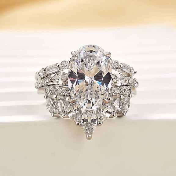 Dash Jewel 14k White Gold Plated Wedding Ring - 2.5 Ct Oval Cut VVS1/D Lab Created Simulated Diamond Women's Engagement Ring - Trio Set Wedding Ring for Her - A Perfect Gift for Her Special Day