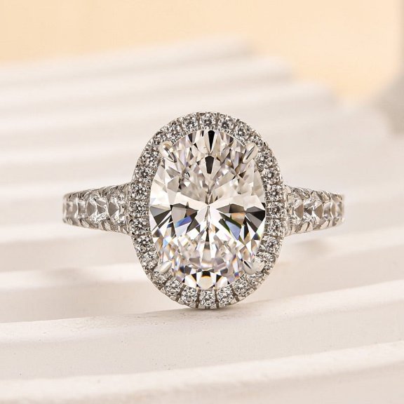 Dash Jewel 14k White Gold Plated Wedding Ring - 2 Ct Oval Cut VVS1/D Lab Created Simulated Diamond Women's Ring - Solitaire with Accents Halo Wedding Ring - A Perfect Gift for Her Special Day