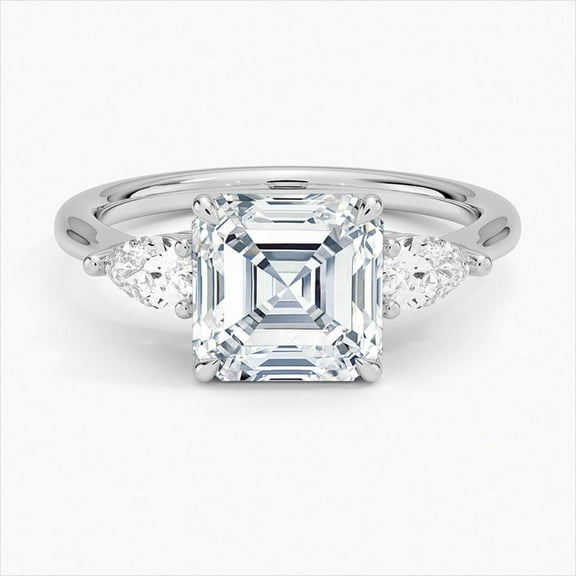 Dash Jewel 2.1 Ct Asscher Cut Diamond Ring - 14K White Gold Over Ring - Engagement Wedding Diamond Jewelry for Women's - Gorgeous Anniversary Gift for Her - Wedding Proposal Rings for Girlfriend