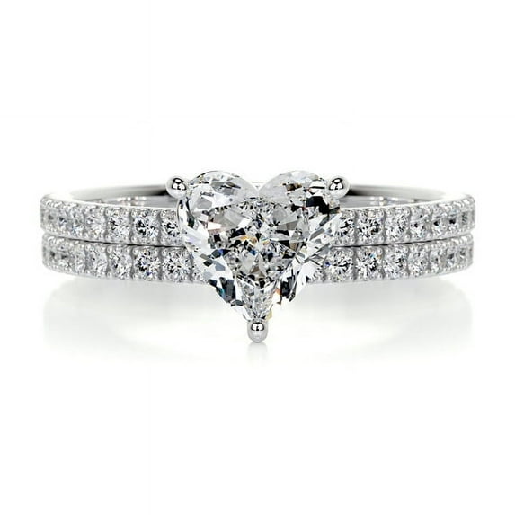 Dash Jewel 2.1 Ct Heart Cut Lab-Created Simulated Diamond Bridal Set Engagement Ring - 14K White Gold Plated Ring - Stunning Women’s Ring for Engagements- Anniversaries- and Special Occasion Gifts