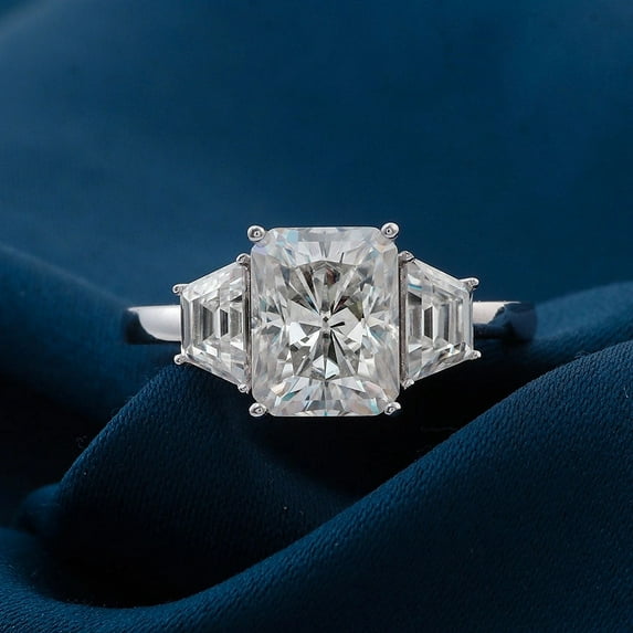 Dash Jewel 2.1 Ct Radiant Cut Diamond Ring - 14K White Gold Plated Three Stone Ring - Elegant Simple Design for Women - Perfect Choice for Celebrating Your Love - Make Every Moment Unforgettable