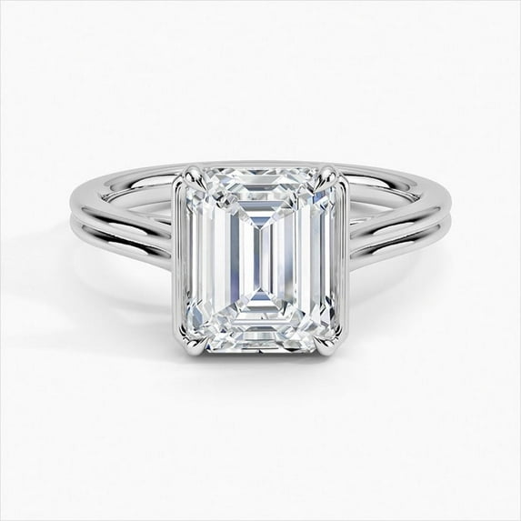 Dash Jewel 2.1 Ct VVS1/D Emerald Cut Lab Created Simulated Diamond Rings - White Gold Over 14K Silver Diamond Ring -Half Bazel Set Diamond Rings for Women's - Two Band Solitaire Diamond Rings