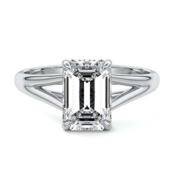 Dash Jewel 2.2 Ct Emerald Cut Lab Created Diamond Split Shank Anniversary Ring for Her - 14K White Gold Plated Diamond Ring - Anniversary Gifts - Silver Women's Diamond Ring for Wedding Gift