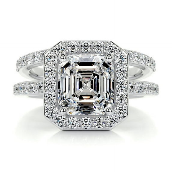 Dash Jewel 2.3 Ct Asscher Cut Diamond Bridal Set Engagement Ring - 14K White Gold Plated - Prong Setting Lab-Created Simulated Diamond Ring for Women's Proposal ,Anniversaries and Birthday Gifts
