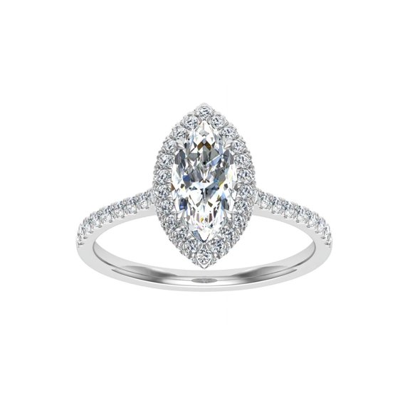 Dash Jewel 2.3 Ct Marquise Cut Lab-Created Simulated Diamond Ring - 14K White Gold Plated - Exquisite Halo Solitaire with Accents - Captivating Engagement Ring for Women - Thoughtful Gift for Her