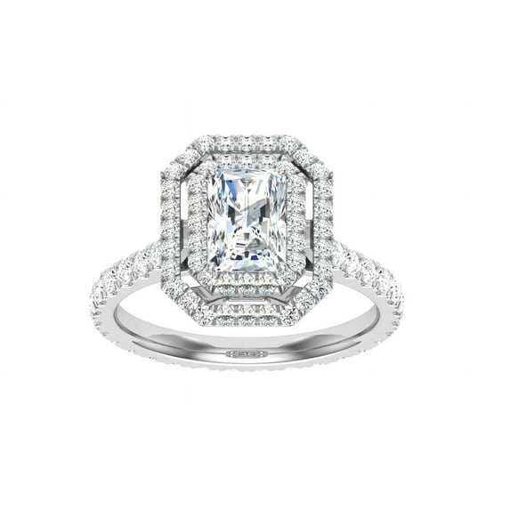 Dash Jewel 2.3 Ct Radiant Cut Lab-Created Diamond Ring for Women - 14K White Gold Plated Solitaire with Double Halo Design Rings - Engagement Ring - Beautiful Wedding Gift for Her
