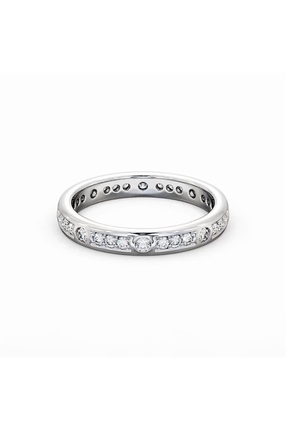 2.4 Ct Round Cut Eternity Diamond Ring for Women - Flush Set Lab-Created Simulated Diamonds in 14K White Gold Plated - Elegant Prong Setting - 30th Wedding Anniversary Gifts
