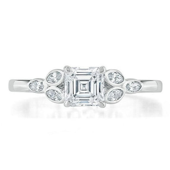 Dash Jewel 2 Ct Asscher Cut Lab-Created Diamond Ring - 14K White Gold Plated Solitaire Engagement Ring for Women - Split Shank Setting - Stylish Wedding Band for Her - Elegant Ring for Her