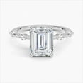 thumbnail image 1 of Dash Jewel 2 Ct Emerald Cut Diamond Rings - 14K White Gold Plated Wedding Rings - Solitaire with Accents Bypass Rings - Proposal Rings for Wife Birthday - 9th Year Anniversary Gifts for Women's, 1 of 6