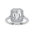 thumbnail image 1 of Dash Jewel 2 Ct Emerald Cut Lab-Created Diamond Ring - 14K White Gold Plated Rings - Double Halo Design Engagement Ring for Women - Stylish Wedding Ring for Her - Prong Setting Rings, 1 of 6