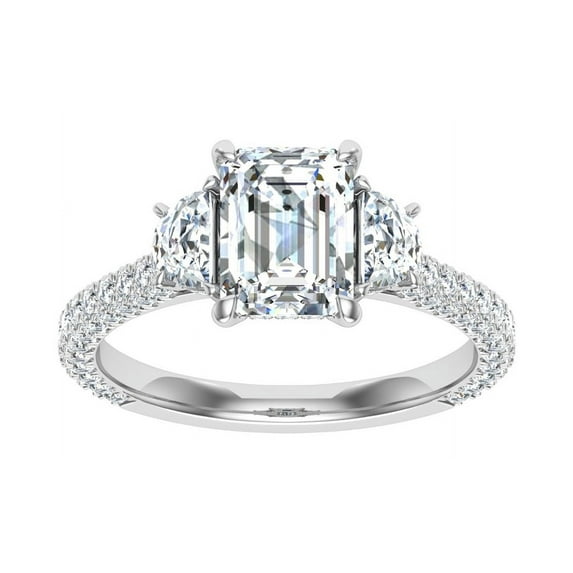 Dash Jewel 2 Ct Lab Created Diamond Ring - 14K White Gold Plated Rings - Emerald Cut 3 Stone Engagement Ring for Women - Beautiful Gift for Her - Celebrate Your Love Story with Elegance
