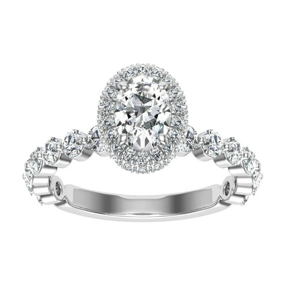 Dash Jewel 2 Ct Oval Cut Lab-Created Diamond Ring - 14K White Gold Plated Solitaire Engagement Wedding Ring for Women - Exquisite Gift for Her - Gift for Birthday - Proposal Gifts for Wife