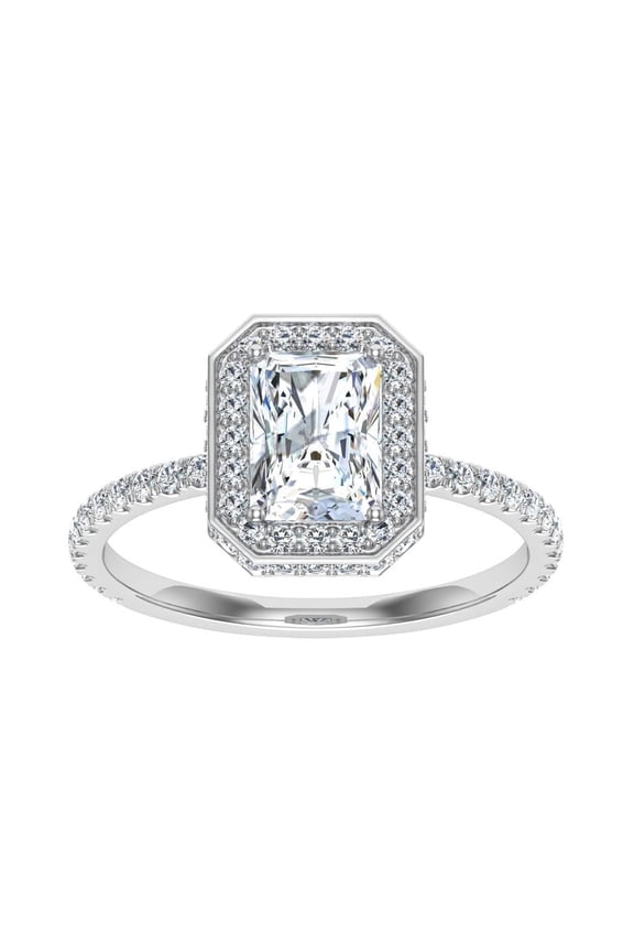 2 Ct Radiant Cut Diamond Ring - Lab-Created Simulated Diamond - Women's Engagement Ring with Double Halo Design Rings - 14K White Gold Plated Rings for Her - Daily Wear Rings for Her