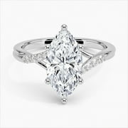 DASH JEWEL 2 Ct VVS1/D Marquise Cut Lab Created Simulated Diamond Ring - Silver 14K White Gold Over Rings for Her - Twisted Split Shank Diamond Rings for Women's - Halo Diamond Rings for Women's