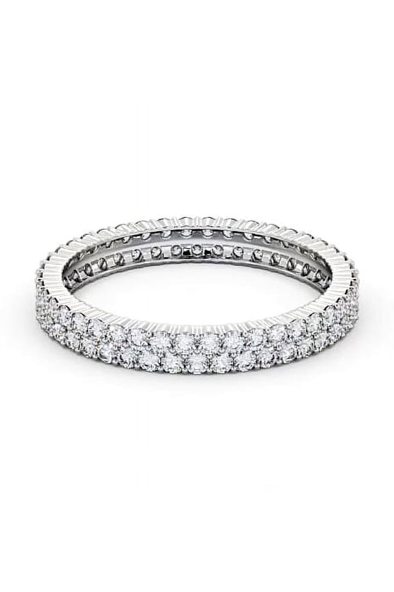 Brilliant 2.5 Ct Round Cut Diamond Eternity Ring for Women - Double Row Cluster Design with Lab-Created Simulated Diamonds in 14K White Gold Plated - Wedding Proposal Rings for Wife