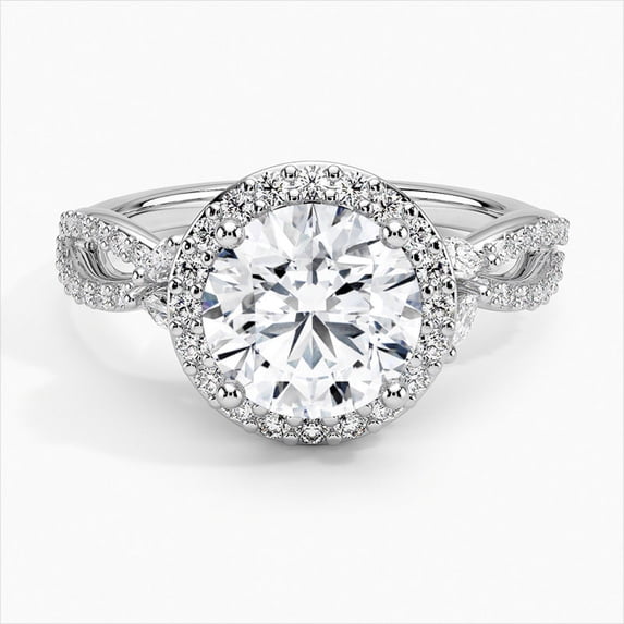 Dash Jewel Brilliant 2 Ct Round Cut Diamond Ring - White Gold Over 14k Silver Diamond Ring - Halo Diamond Rings for Her - Infinity Twisted Cross Over Shank Engagement Rings - Eternity Band Rings