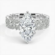 DASH JEWEL Cluster Diamond Rings - 2.1 Ct VVS1/D Marquise Cut Lab Created Simulated Diamond Ring - Silver 14K White Gold Over Ring - Multi Diamond Rings for Her - Engagement Wedding Diamond Ring