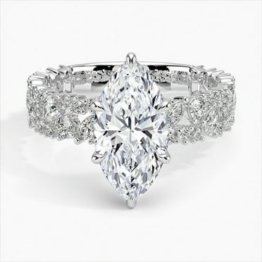 Dash Jewel Cluster Diamond Rings - 2.1 Ct VVS1/D Marquise Cut Lab Created Simulated Diamond Ring - Silver 14K White Gold Over Ring - Multi Diamond Rings for Her - Engagement Wedding Diamond Ring