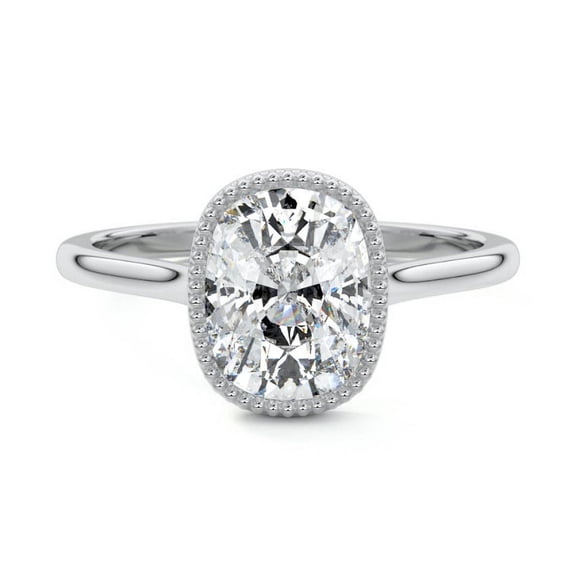 Dash Jewel Cushion Cut 2 Ct Lab Created Simulated Diamond Wedding Ring - 14k White Gold Over Anniversary Ring - Bezel Set Diamond Engagement Ring - Anniversary Gifts - Gifts for Her Love