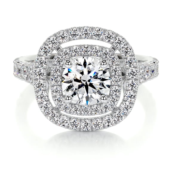 Dash Jewel Elegant 14K White Gold Plated Round Cut Diamond Wedding Ring - 1.8 Ct Lab-Created Simulated Diamond - Halo Setting for Women - Gorgeous Bridal Jewelry - Perfect for Birthdays and Gifts