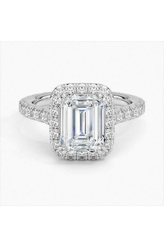 Emerald Cut 2 Ct Lab Created Diamond Wedding Anniversary Ring - 14k White Gold Over Engagement Ring - Solitaire with Accents Ring Forever Bride - Diamond Ring For Birthday Gift
