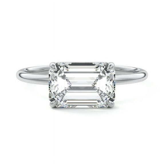 Dash Jewel Emerald Cut 2 Ct Simulated Diamond Rings - 14K White Gold Over Rings for Gifts - Modern Engagement Wedding Simple Rings For Women's - Gorgeous Silver Diamond Special Occasion Rings