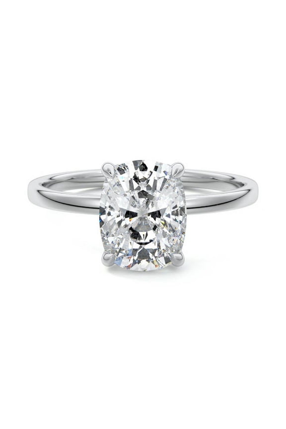 Excellent 1.80 Ct Cushion Cut Lab Created Diamond Rings - 14K White Gold Over Rings - Solitaire Engagement Rings for Gifts - Solo Stone Wedding Ring for Women's - Anniversary Rings