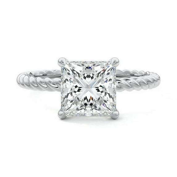 Dash Jewel Excellent 2Ct Princess Cut Lab Created Simulated Diamond Ring - Silver 14K White Gold Over Ring - Engagement Wedding Rope Shak Ring for Women's - Valentine Proposal Rings for Women's